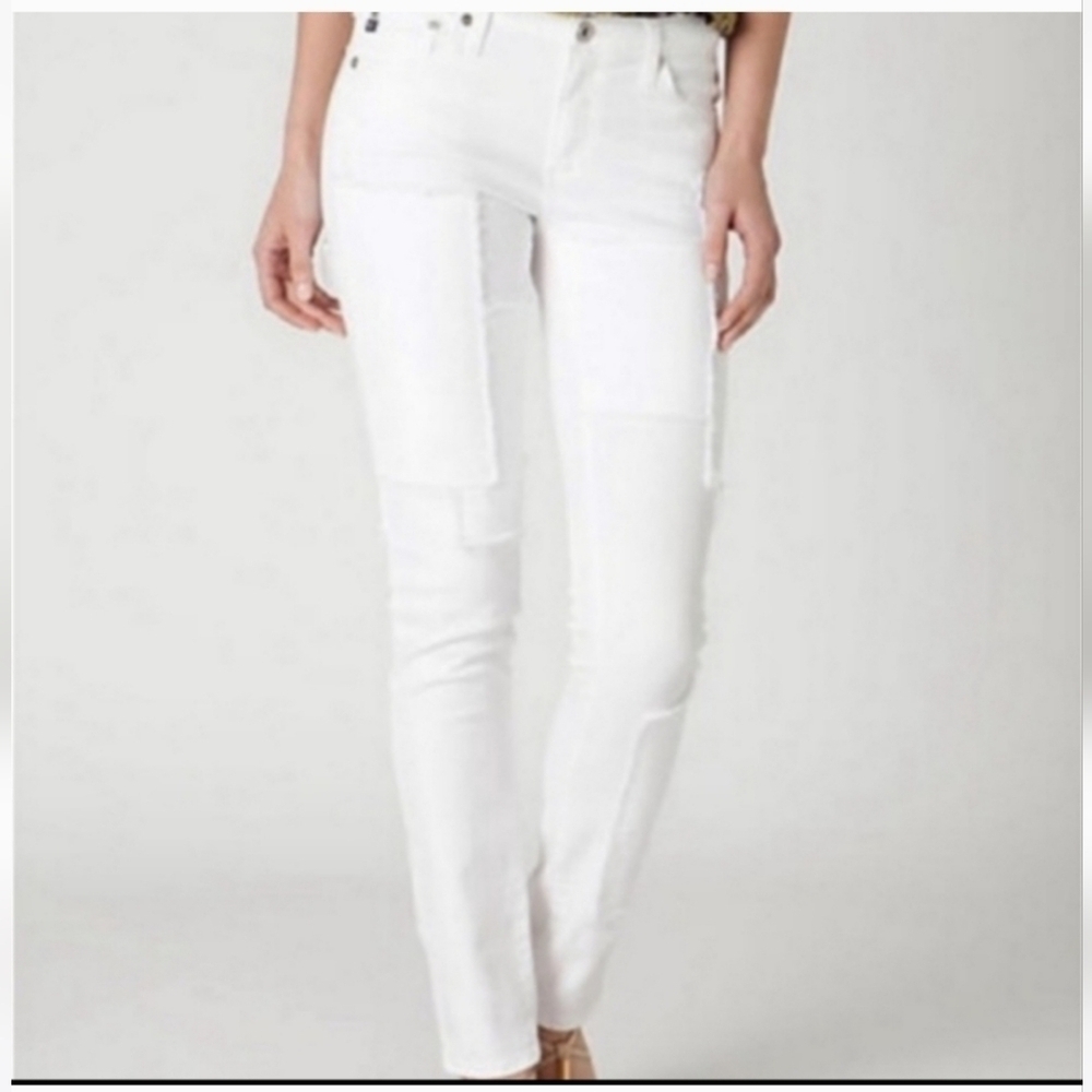 AG Adriano Goldschmied The Stevie Slim Straight White Patchwork Denim size‎ 27